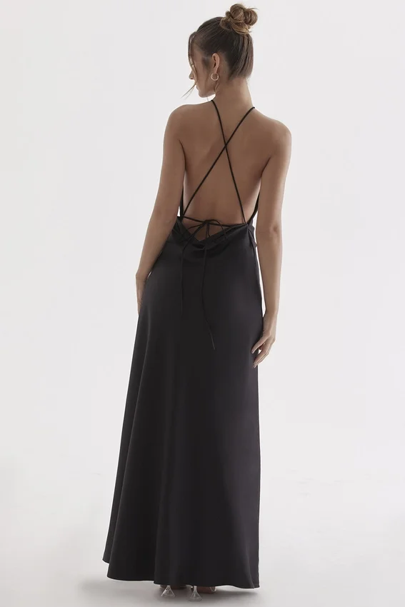 Zanab Black Thigh Slit Maxi Dress Zanab Black Thigh Slit Maxi Dress