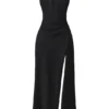 Zanab Black Thigh Slit Maxi Dress Zanab Black Thigh Slit Maxi Dress