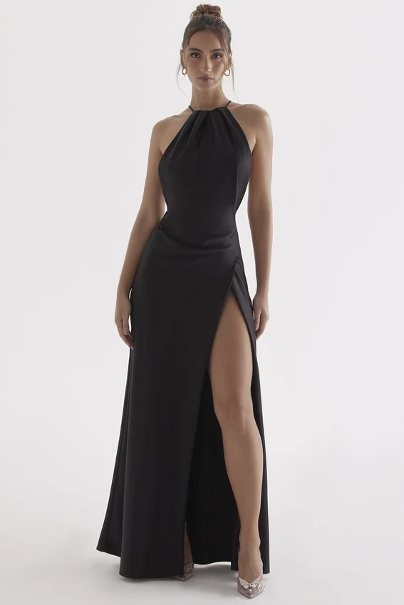 Zanab Black Thigh Slit Maxi Dress Zanab Black Thigh Slit Maxi Dress