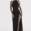 Zanab Black Thigh Slit Maxi Dress Zanab Black Thigh Slit Maxi Dress