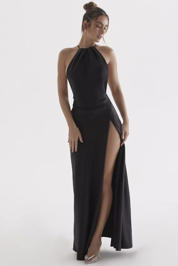 Zanab Black Thigh Slit Maxi Dress Zanab Black Thigh Slit Maxi Dress
