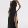 Zanab Black Thigh Slit Maxi Dress Zanab Black Thigh Slit Maxi Dress