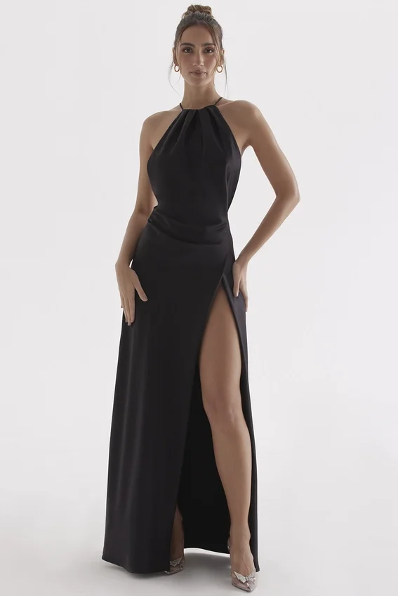 Zanab Black Thigh Slit Maxi Dress Zanab Black Thigh Slit Maxi Dress