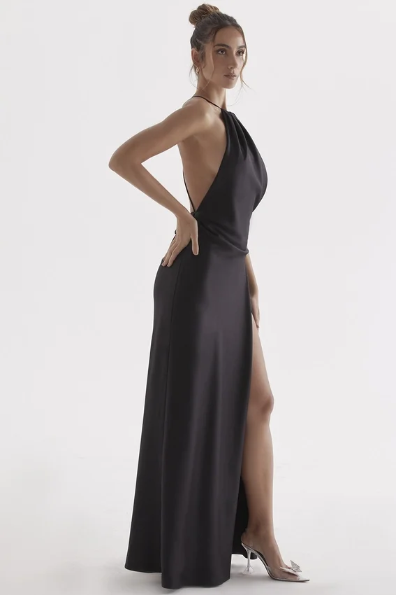 Zanab Black Thigh Slit Maxi Dress Zanab Black Thigh Slit Maxi Dress
