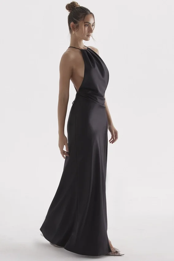 Zanab Black Thigh Slit Maxi Dress Zanab Black Thigh Slit Maxi Dress