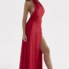 Zanab Red Rose Thigh Slit Maxi Dress Zanab Red Rose Thigh Slit Maxi Dress