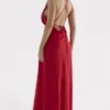 Zanab Red Rose Thigh Slit Maxi Dress Zanab Red Rose Thigh Slit Maxi Dress