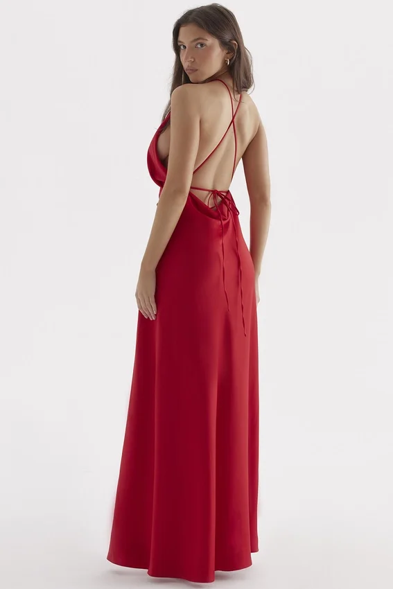 Zanab Red Rose Thigh Slit Maxi Dress Zanab Red Rose Thigh Slit Maxi Dress