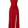 Zanab Red Rose Thigh Slit Maxi Dress Zanab Red Rose Thigh Slit Maxi Dress