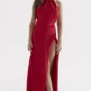 Zanab Red Rose Thigh Slit Maxi Dress Zanab Red Rose Thigh Slit Maxi Dress