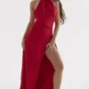 Zanab Red Rose Thigh Slit Maxi Dress Zanab Red Rose Thigh Slit Maxi Dress