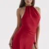 Zanab Red Rose Thigh Slit Maxi Dress Zanab Red Rose Thigh Slit Maxi Dress