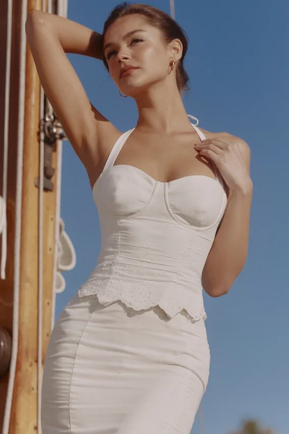 Zizi White Halter Neck Broderie Anglaise Corset Top Zizi White Halter Neck Broderie Anglaise Corset Top